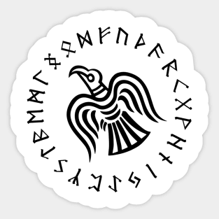 raven of odin elder futhark runes black Sticker